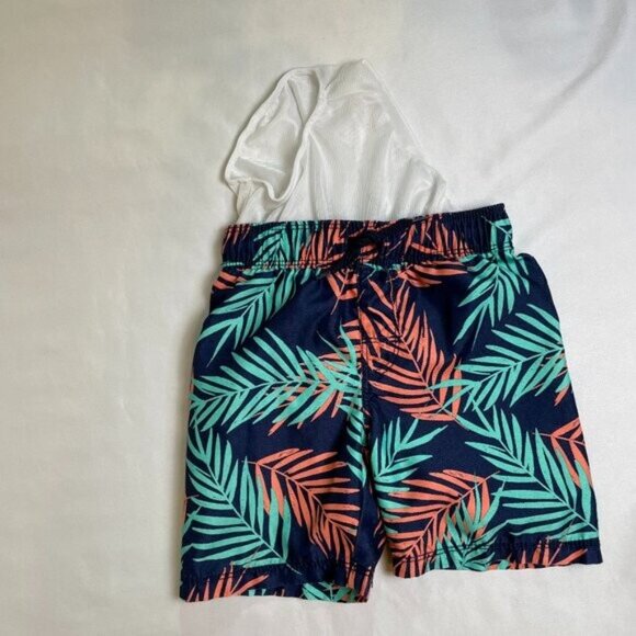 Old Navy Boys 3T Swim Trunks Blue Coral Aqua Tropical Leaf Pattern - Picture 3 of 4